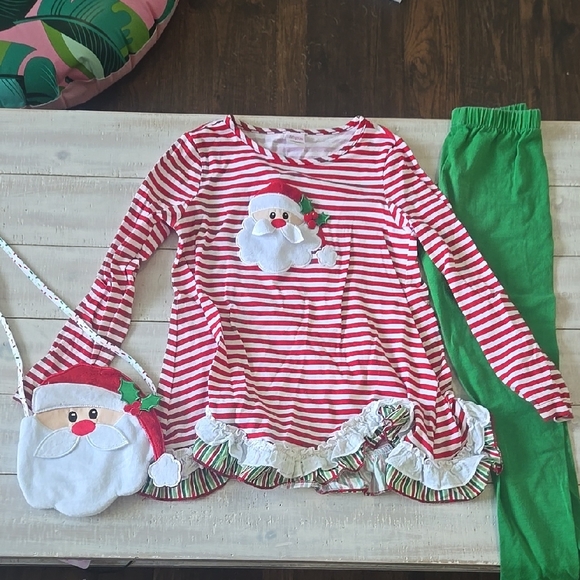 Ricrac & Ruffles Other - Festive Kids Matching Set - Red and Green Striped Outfit
